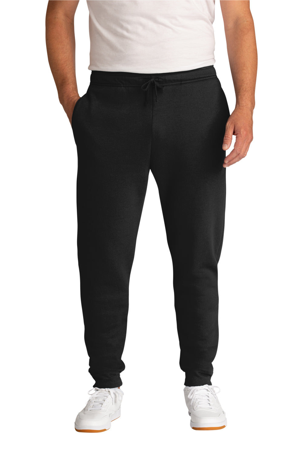 Port & Company PC78J Mens Core Fleece Jogger Sweatpants w/ Pockets Jet Black Model Front