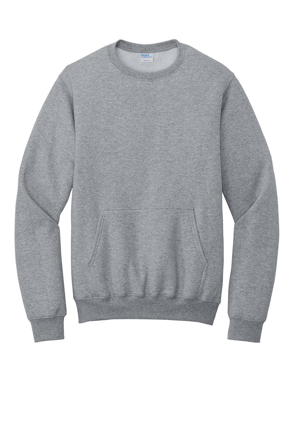 Port & Company PC78PKT Mens Core Fleece Crewneck Sweatshirt w/ Pocket Heather Grey Flat Front