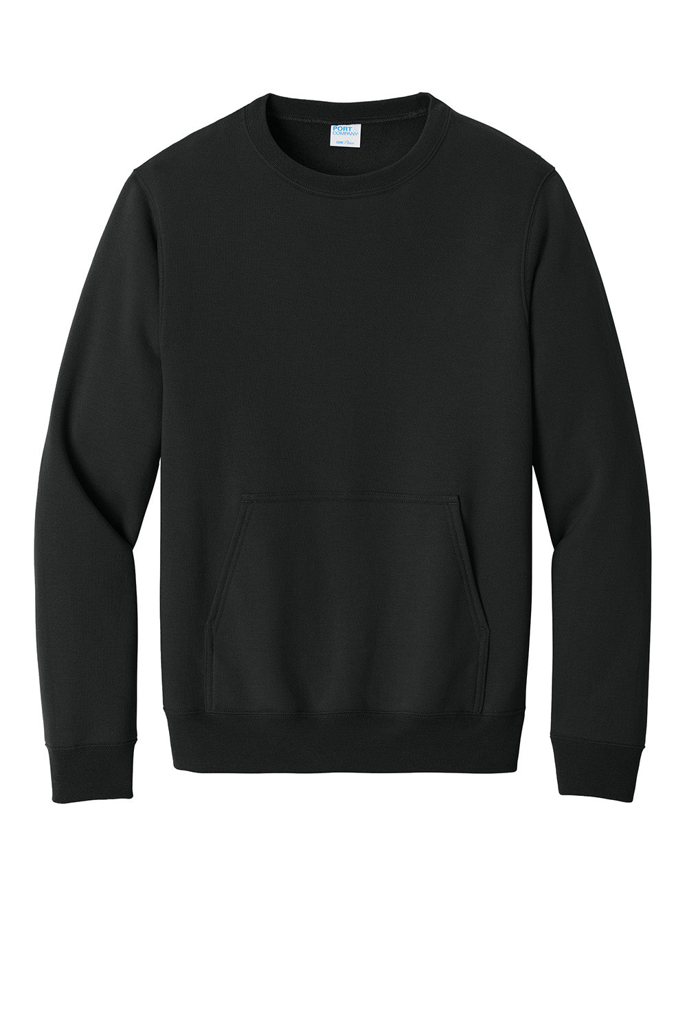 Port & Company PC78PKT Mens Core Fleece Crewneck Sweatshirt w/ Pocket Jet Black Flat Front