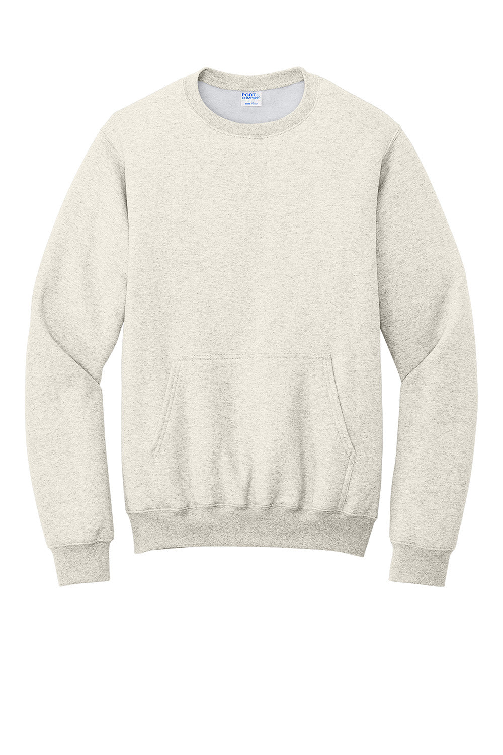 Port & Company PC78PKT Mens Core Fleece Crewneck Sweatshirt w/ Pocket Heather Oatmeal Flat Front