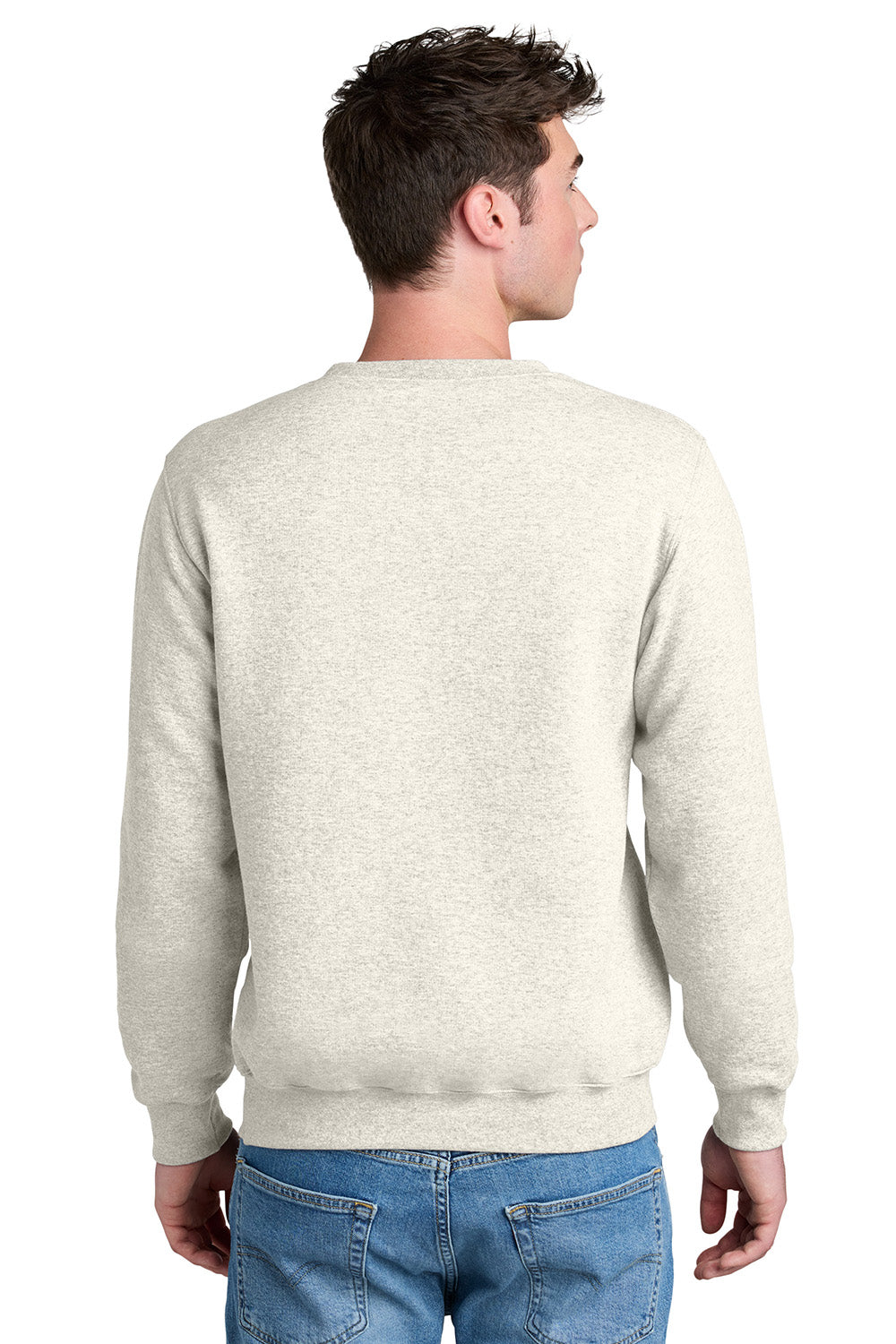 Port & Company PC78PKT Mens Core Fleece Crewneck Sweatshirt w/ Pocket Heather Oatmeal Model Back