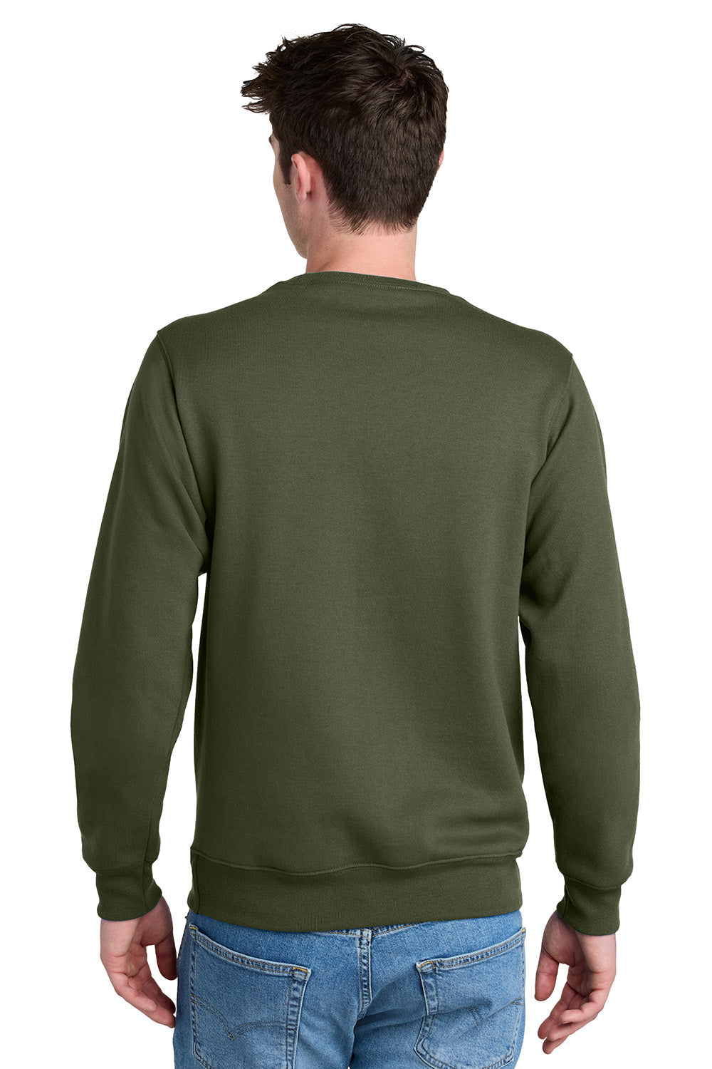 Port & Company PC78PKT Mens Core Fleece Crewneck Sweatshirt w/ Pocket Olive Drab Green Model Back