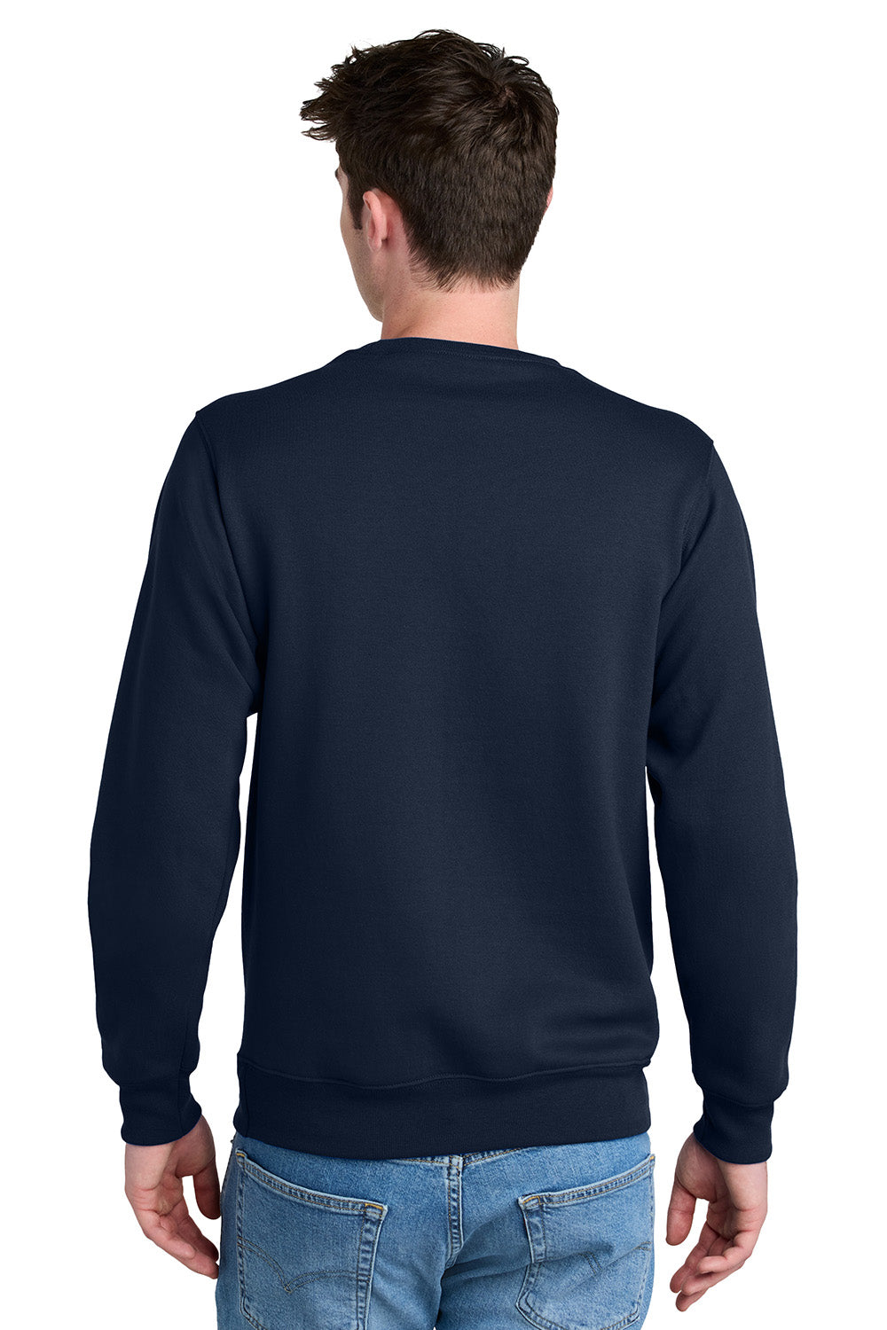 Port & Company PC78PKT Mens Core Fleece Crewneck Sweatshirt w/ Pocket True Navy Blue Model Back