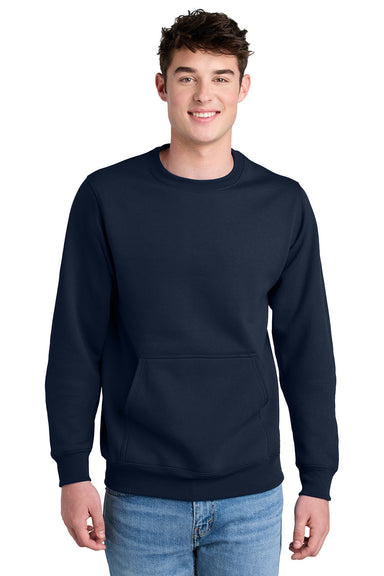 Port & Company PC78PKT Mens Core Fleece Crewneck Sweatshirt w/ Pocket True Navy Blue Model Front