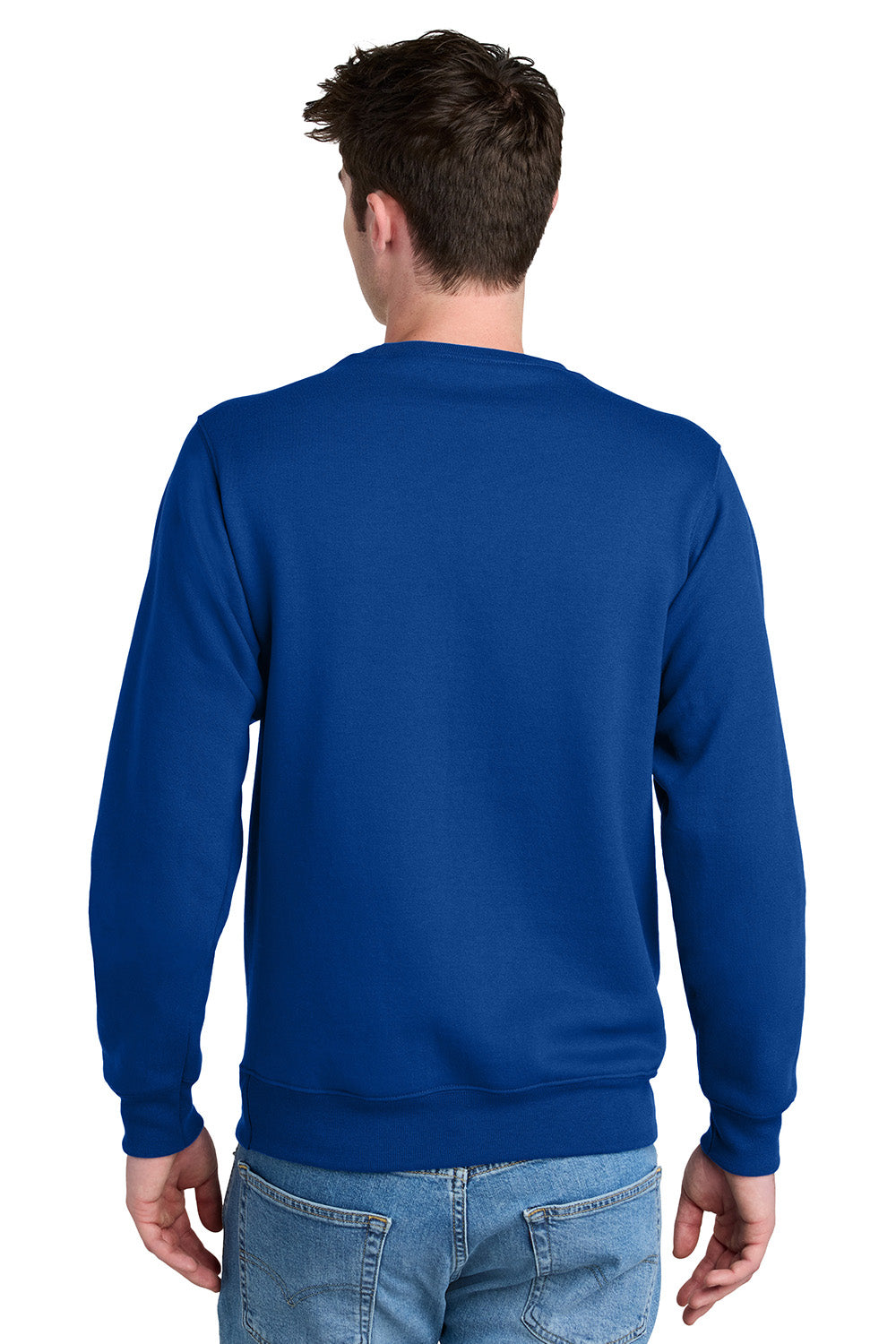 Port & Company PC78PKT Mens Core Fleece Crewneck Sweatshirt w/ Pocket True Royal Blue Model Back