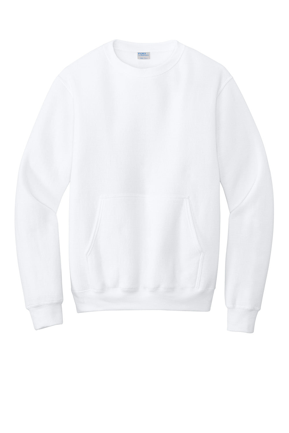 Port & Company PC78PKT Mens Core Fleece Crewneck Sweatshirt w/ Pocket White Flat Front