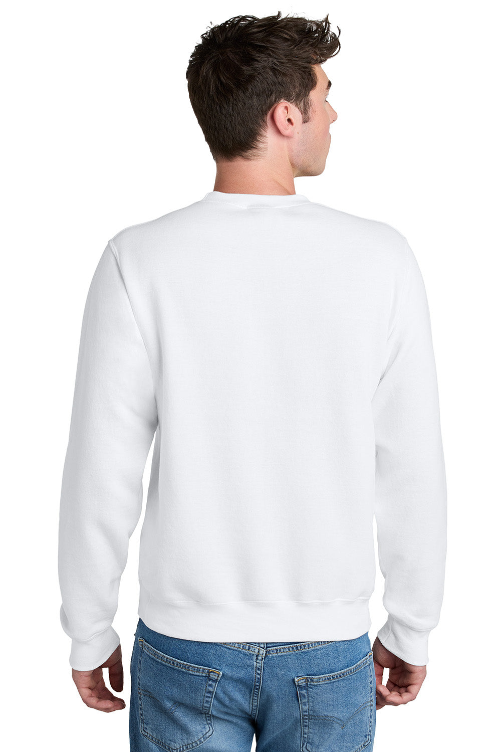 Port & Company PC78PKT Mens Core Fleece Crewneck Sweatshirt w/ Pocket White Model Back