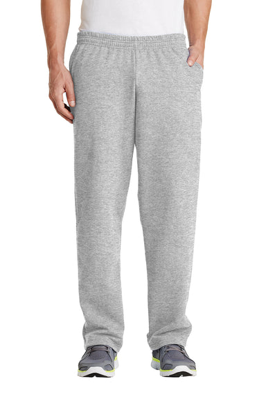 Port & Company PC78P Mens Core Pill Resistant Fleece Open Bottom Sweatpants w/ Pockets Ash Grey Model Front