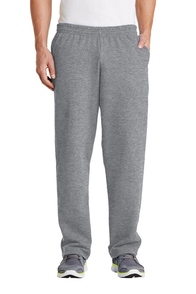 Port & Company PC78P Mens Core Pill Resistant Fleece Open Bottom Sweatpants w/ Pockets Heather Grey Model Front