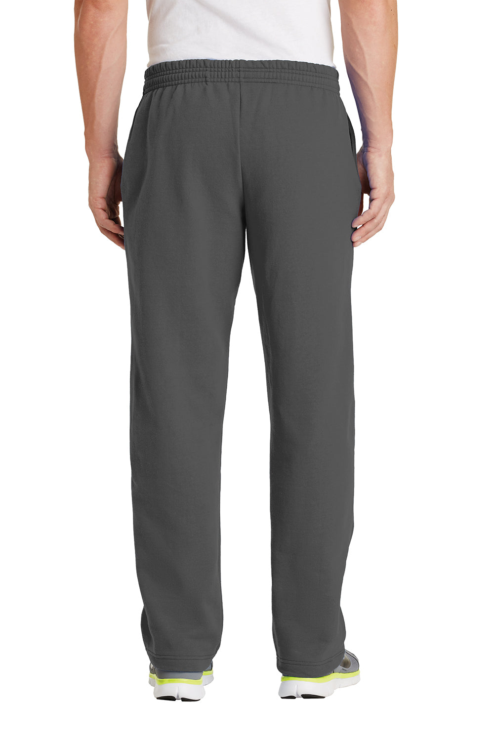 Port & Company PC78P Mens Core Pill Resistant Fleece Open Bottom Sweatpants w/ Pockets Charcoal Grey Model Back