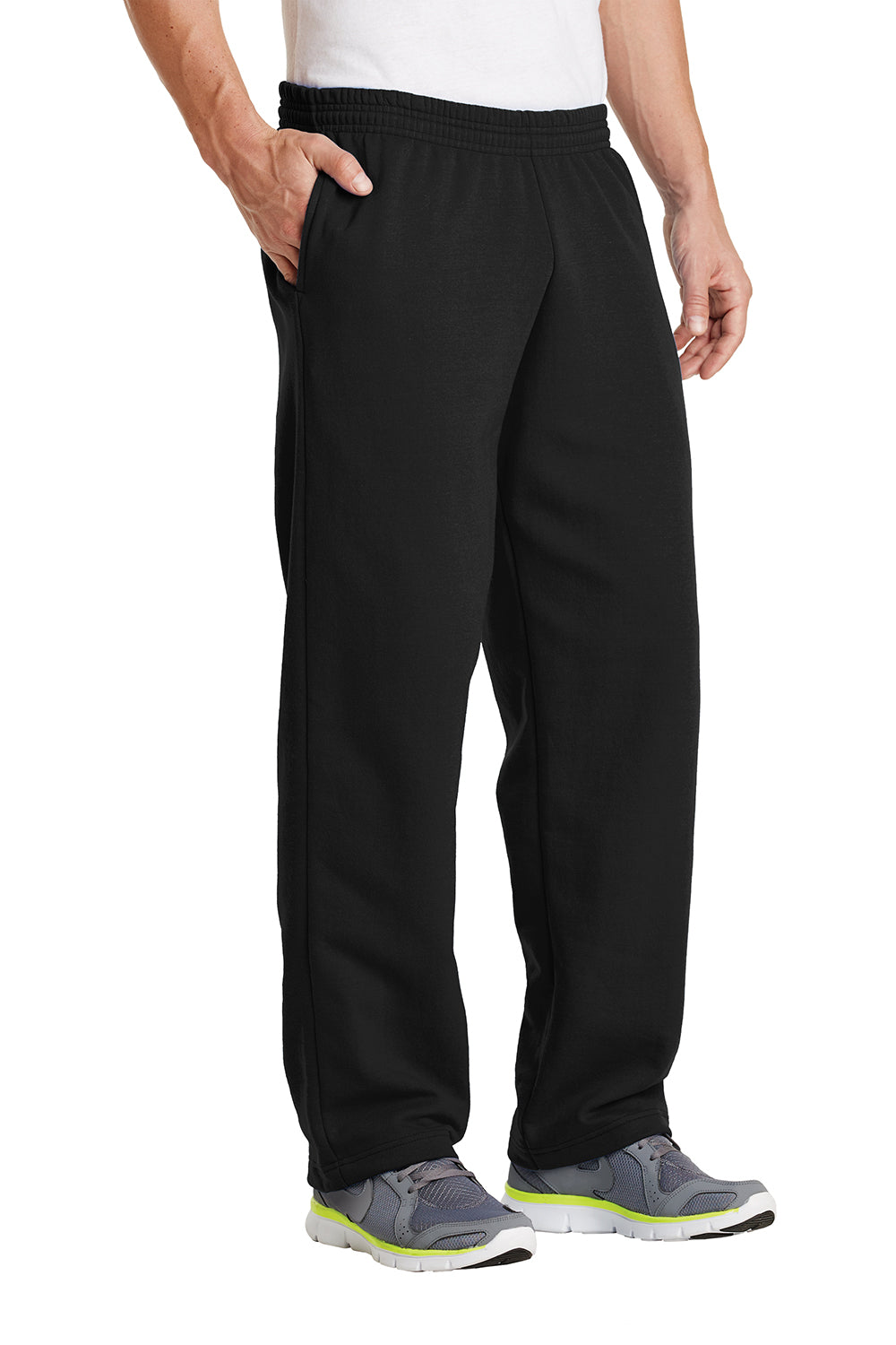 Port & Company PC78P Mens Core Pill Resistant Fleece Open Bottom Sweatpants w/ Pockets Jet Black Model 3q