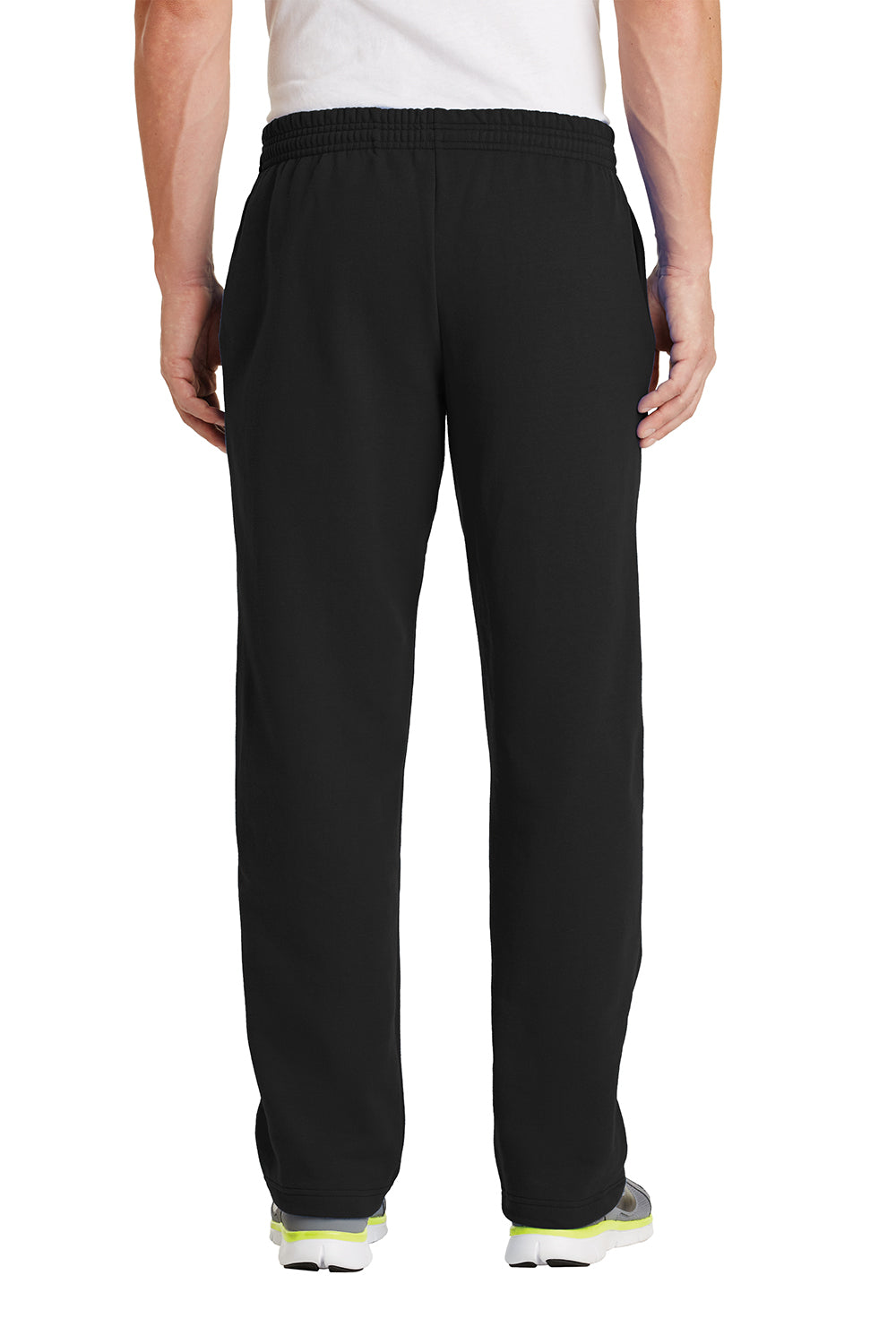 Port & Company PC78P Mens Core Pill Resistant Fleece Open Bottom Sweatpants w/ Pockets Jet Black Model Back