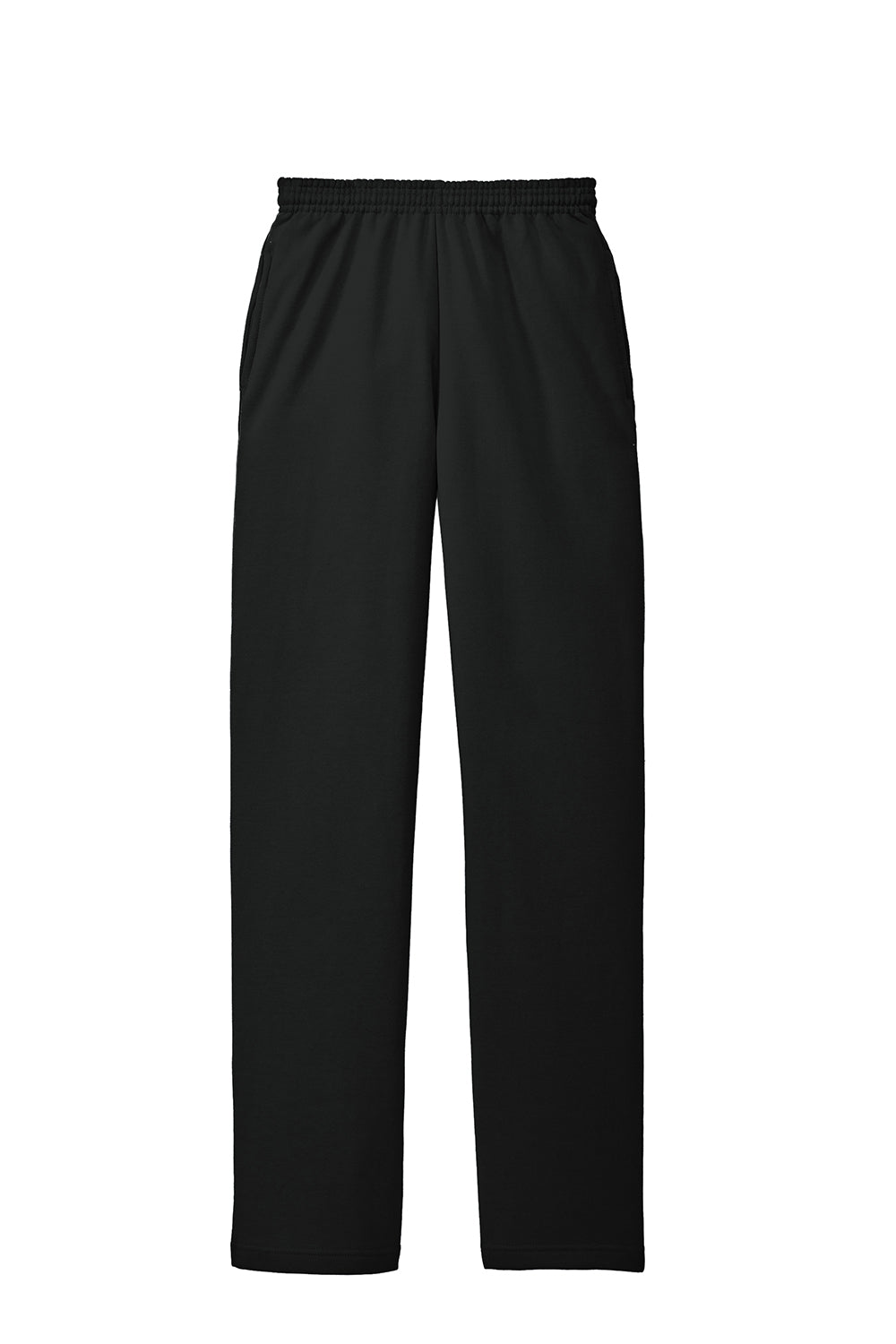 Port & Company PC78P Mens Core Pill Resistant Fleece Open Bottom Sweatpants w/ Pockets Jet Black Flat Front