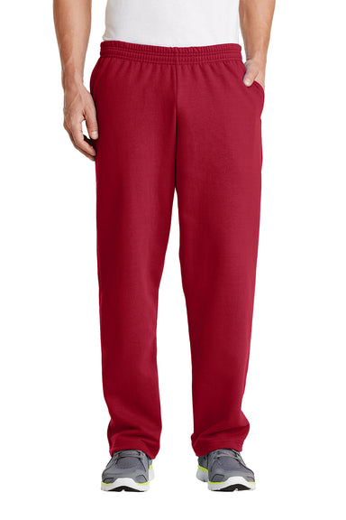 Port & Company PC78P Mens Core Pill Resistant Fleece Open Bottom Sweatpants w/ Pockets Red Model Front