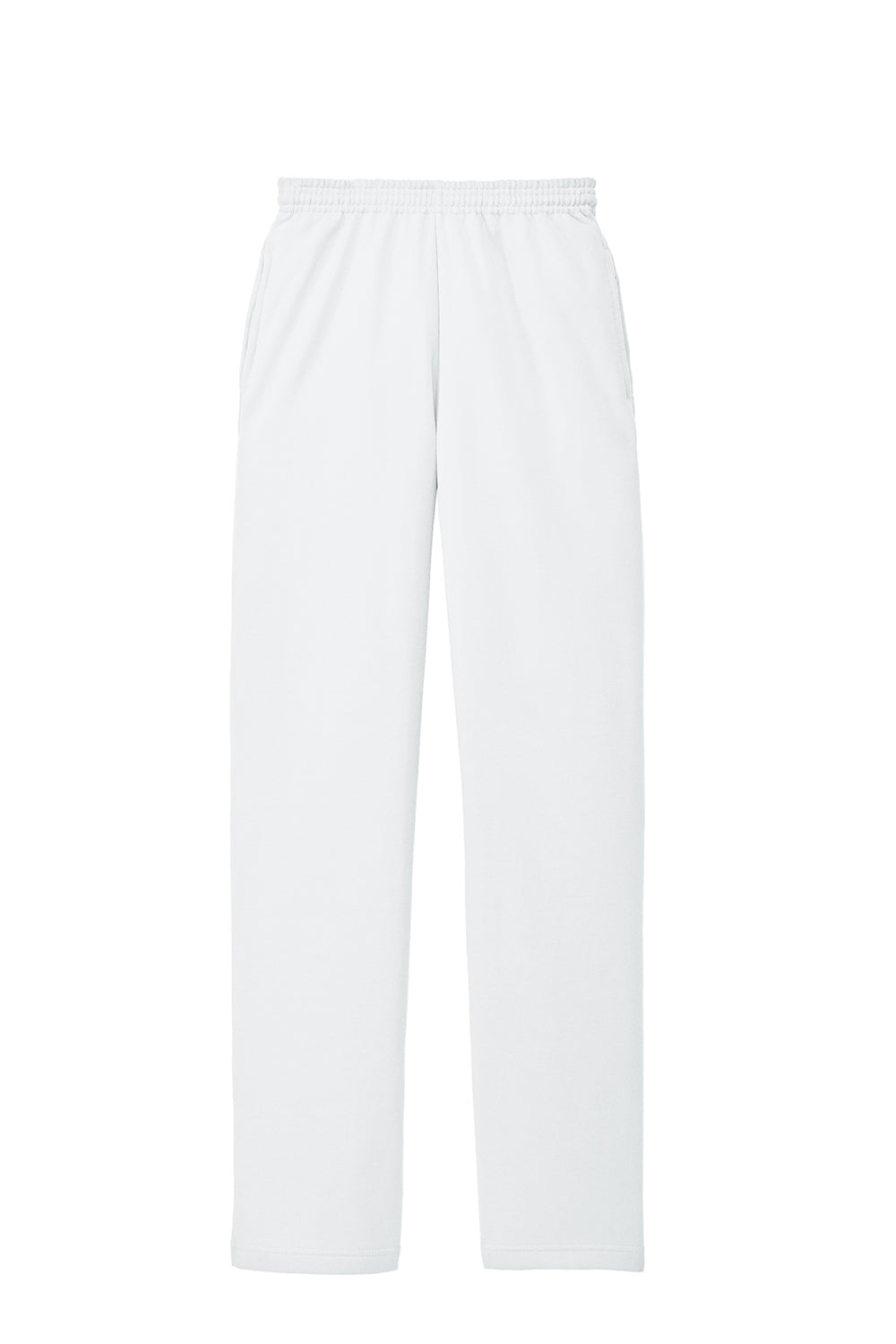 Port & Company PC78P Mens Core Pill Resistant Fleece Open Bottom Sweatpants w/ Pockets White Flat Front