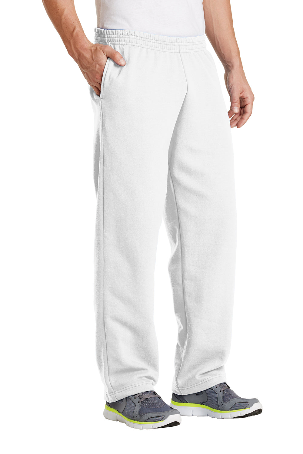 Port & Company PC78P Mens Core Pill Resistant Fleece Open Bottom Sweatpants w/ Pockets White Model 3q