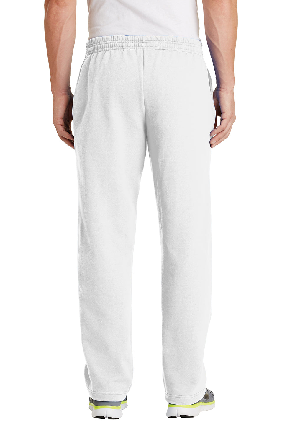 Port & Company PC78P Mens Core Pill Resistant Fleece Open Bottom Sweatpants w/ Pockets White Model Back