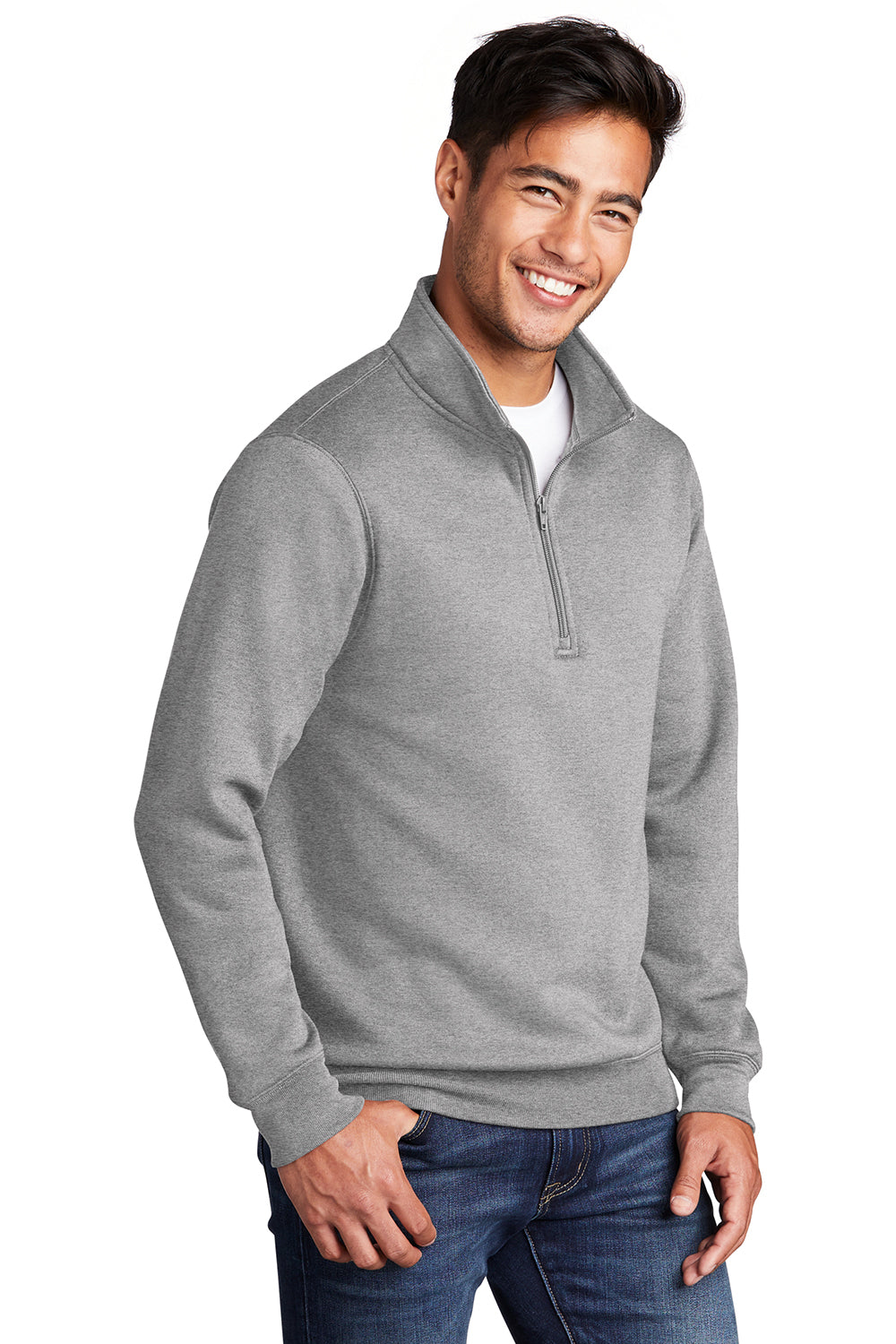 Port & Company PC78Q Mens Core Fleece 1/4 Zip Sweatshirt Heather Grey Model 3q