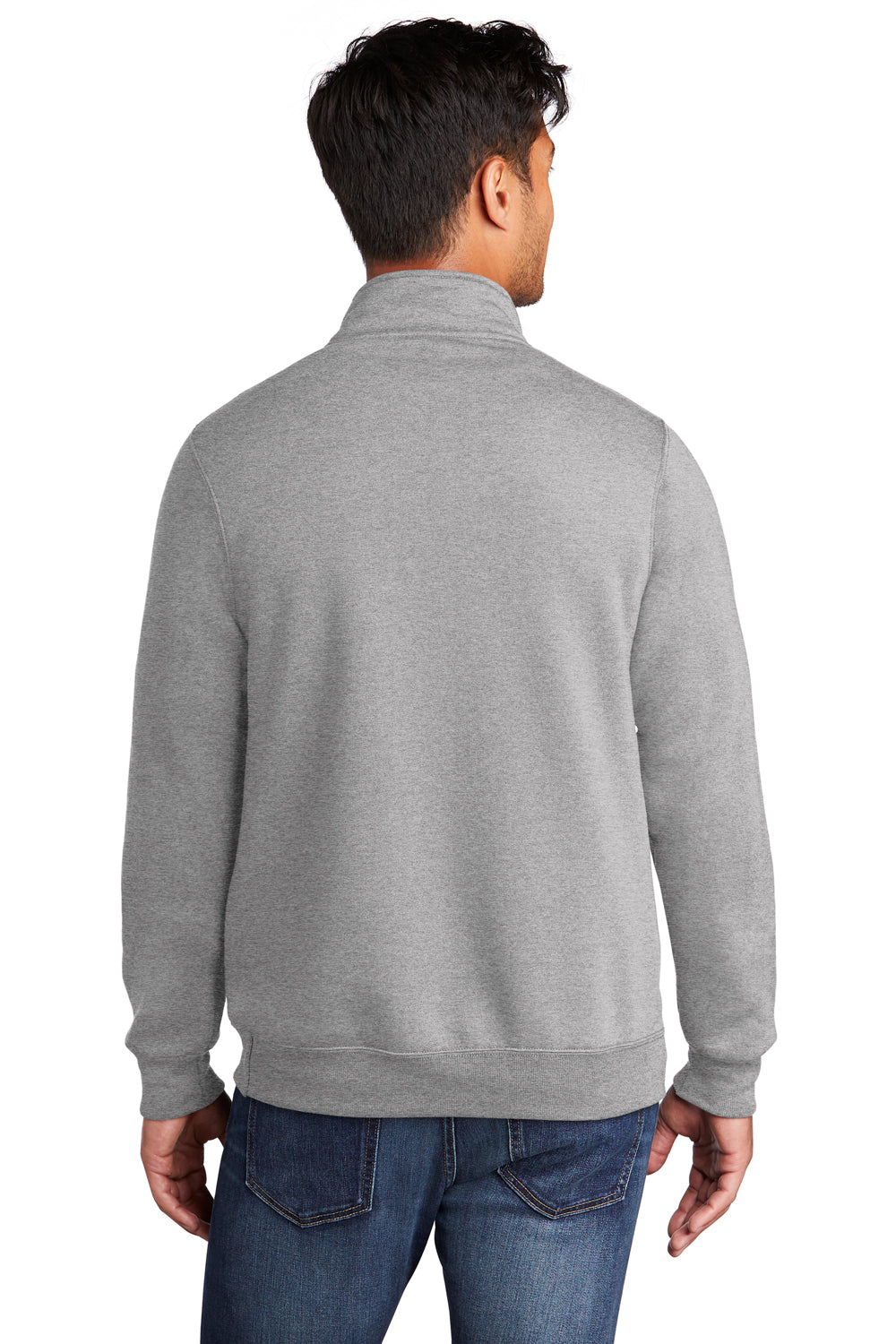 Port & Company PC78Q Mens Core Fleece 1/4 Zip Sweatshirt Heather Grey Model Back