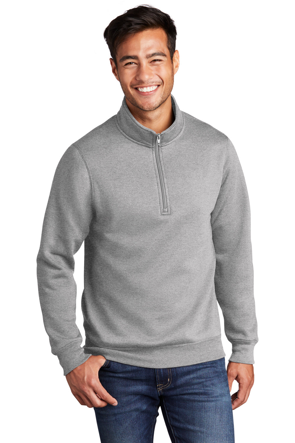 Port & Company PC78Q Mens Core Fleece 1/4 Zip Sweatshirt Heather Grey Model Front