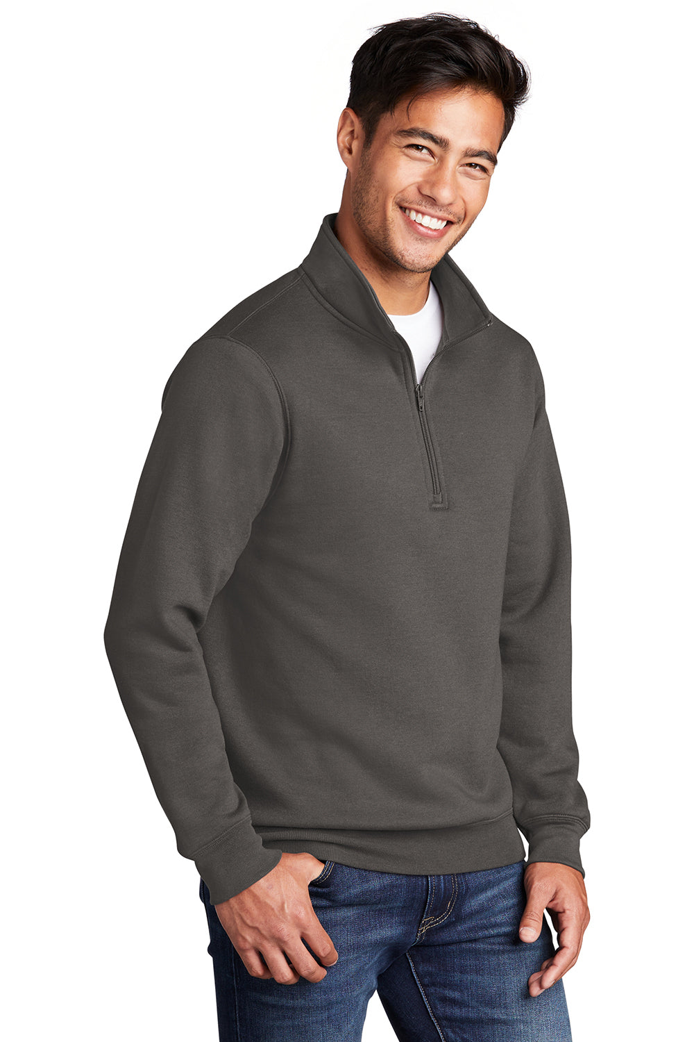 Port & Company PC78Q Mens Core Fleece 1/4 Zip Sweatshirt Charcoal Grey Model 3q