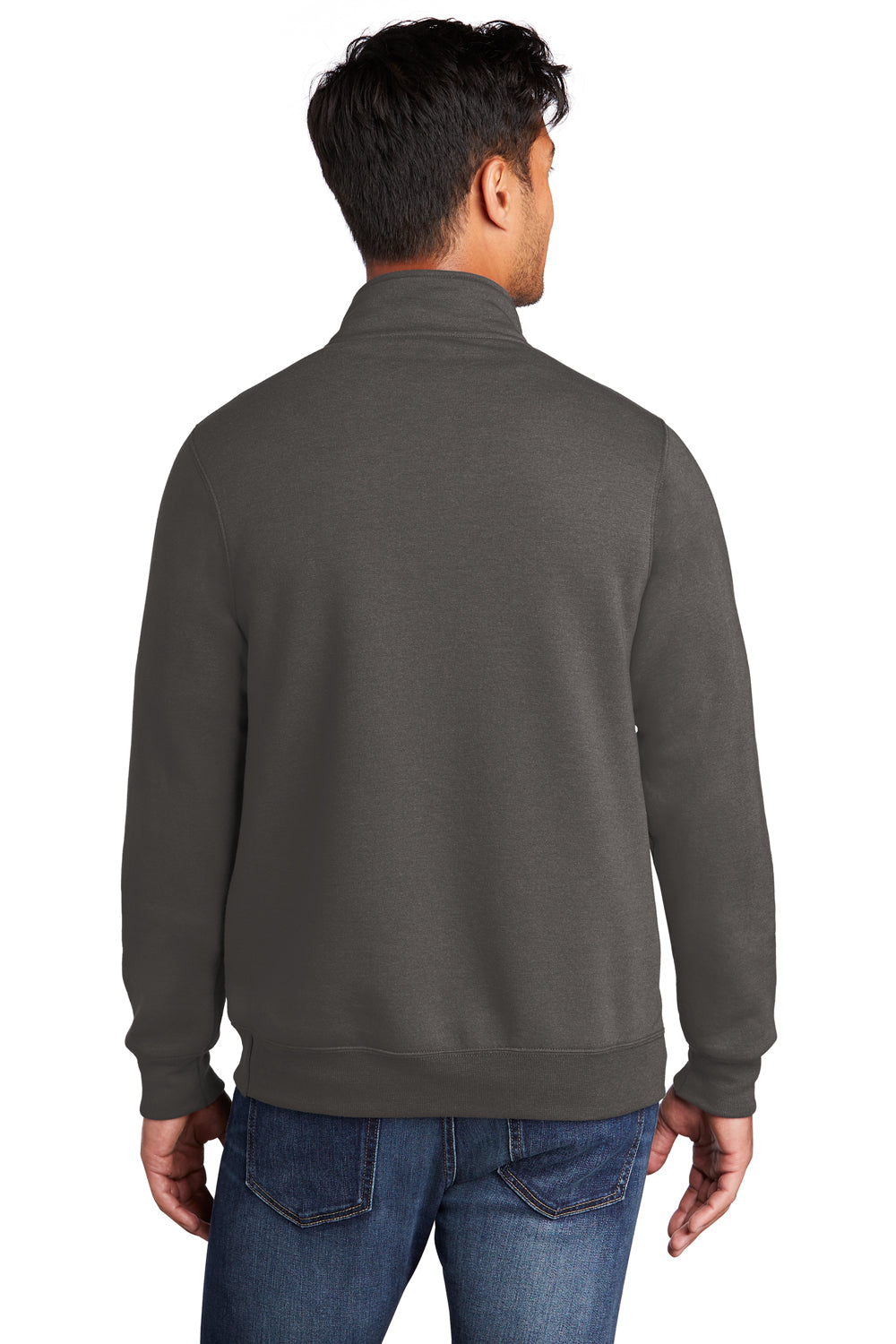 Port & Company PC78Q Mens Core Fleece 1/4 Zip Sweatshirt Charcoal Grey Model Back