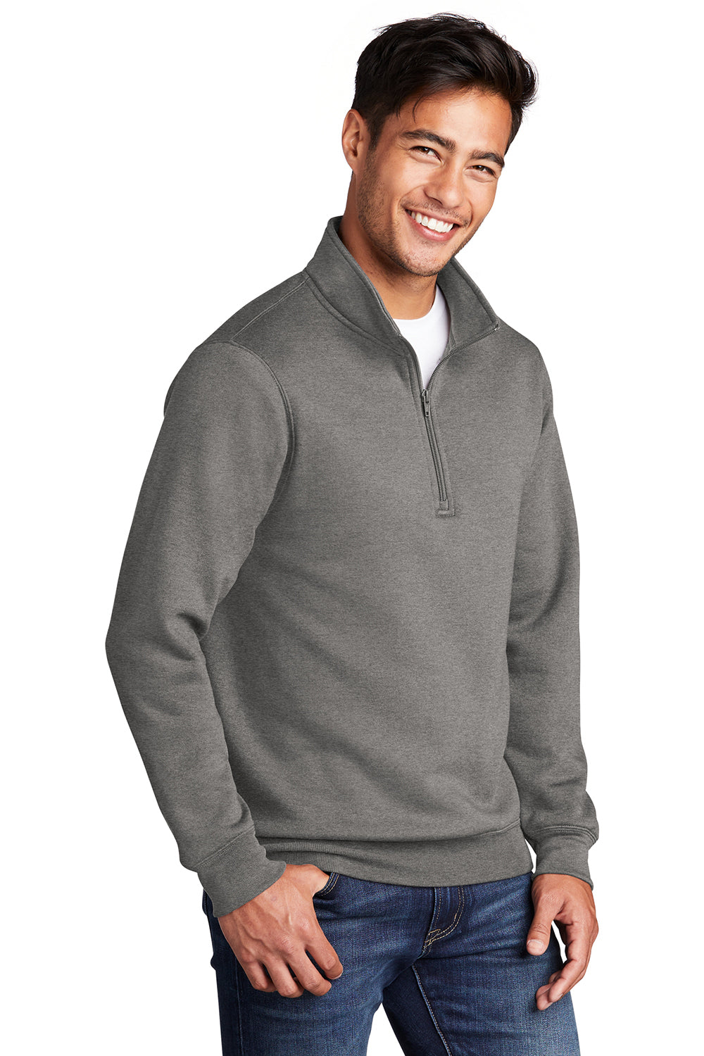 Port & Company PC78Q Mens Core Fleece 1/4 Zip Sweatshirt Heather Graphite Grey Model 3q