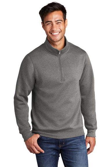 Port & Company PC78Q Mens Core Fleece 1/4 Zip Sweatshirt Heather Graphite Grey Model Front