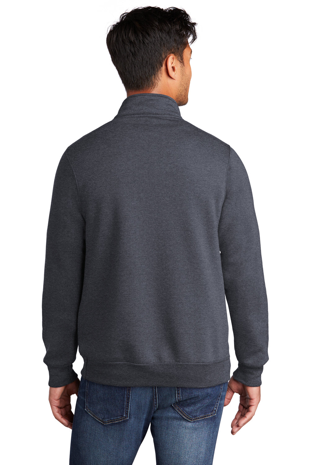 Port & Company PC78Q Mens Core Fleece 1/4 Zip Sweatshirt Heather Navy Blue Model Back