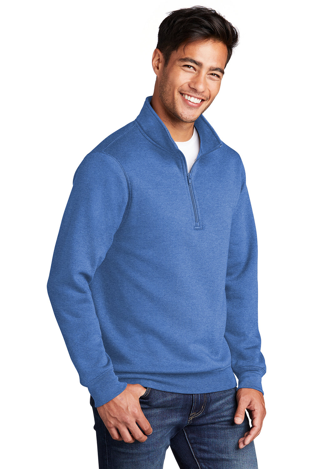 Port & Company PC78Q Mens Core Fleece 1/4 Zip Sweatshirt Heather Royal Blue Model 3q