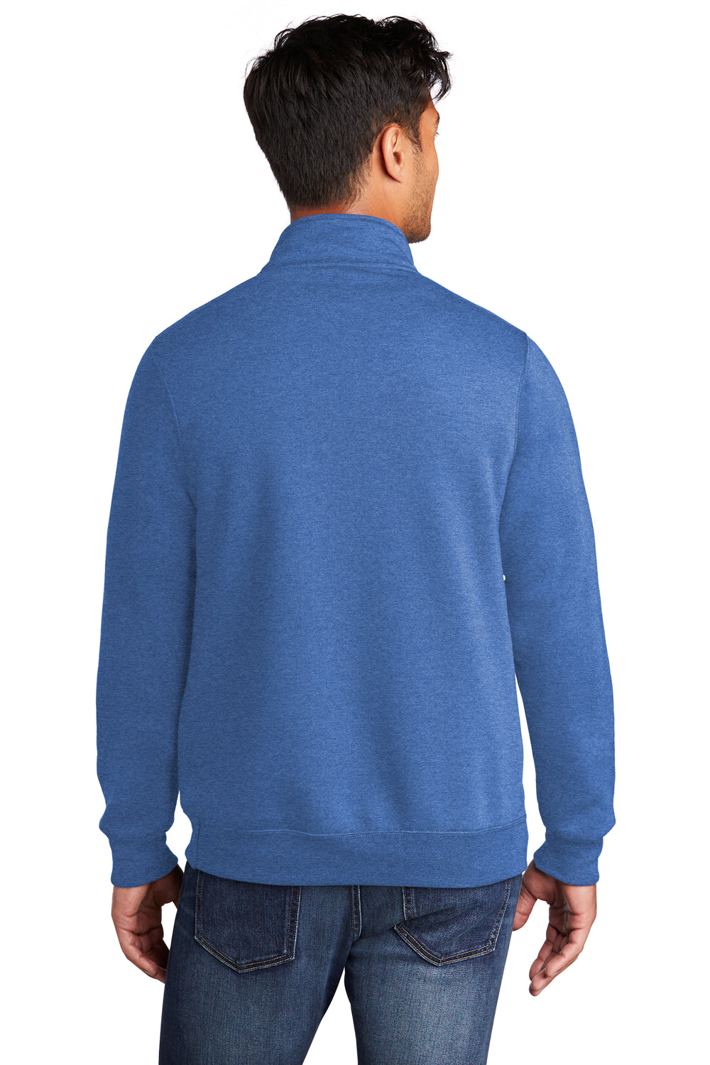 Port & Company PC78Q Mens Core Fleece 1/4 Zip Sweatshirt Heather Royal Blue Model Back