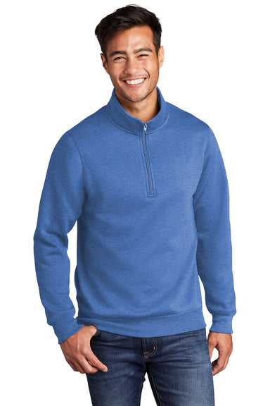 Port & Company PC78Q Mens Core Fleece 1/4 Zip Sweatshirt Heather Royal Blue Model Front