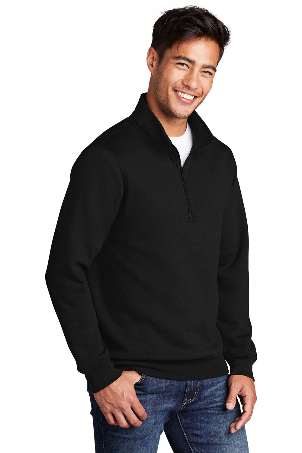 Port & Company PC78Q Mens Core Fleece 1/4 Zip Sweatshirt Jet Black Model 3q