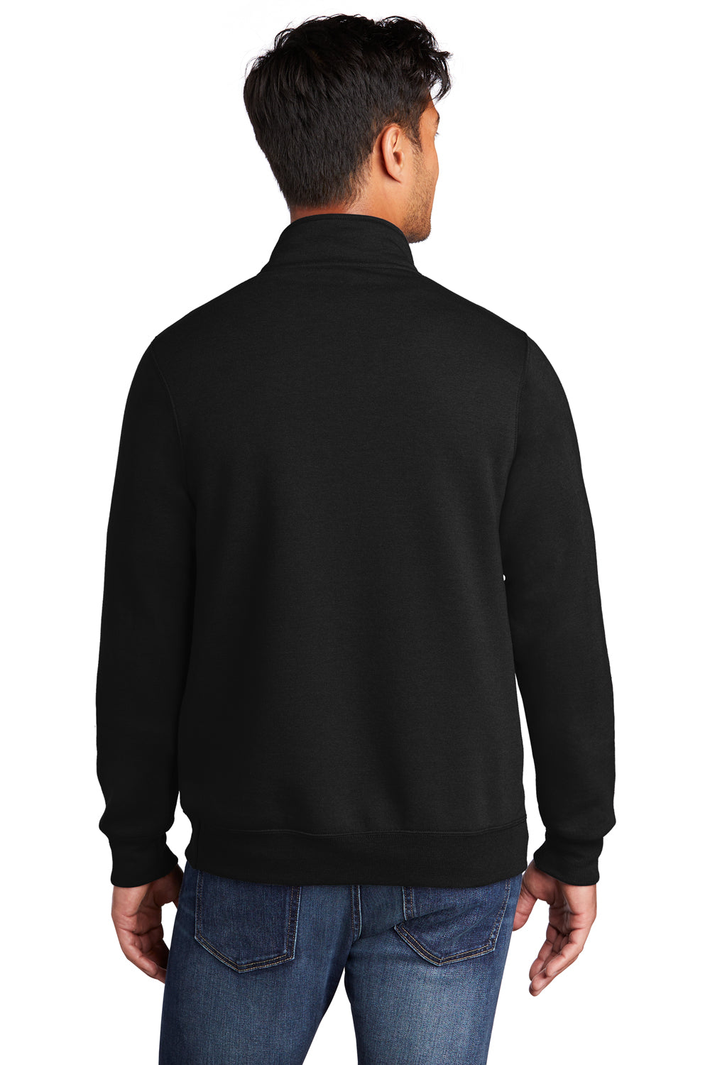 Port & Company PC78Q Mens Core Fleece 1/4 Zip Sweatshirt Jet Black Model Back