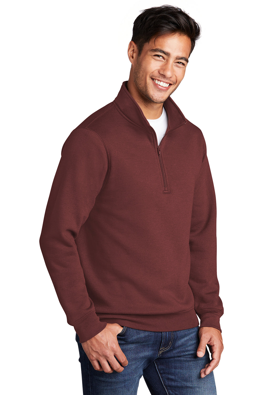 Port & Company PC78Q Mens Core Fleece 1/4 Zip Sweatshirt Maroon Model 3q