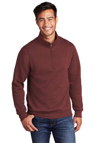 Port & Company PC78Q Mens Core Fleece 1/4 Zip Sweatshirt Maroon Model Front