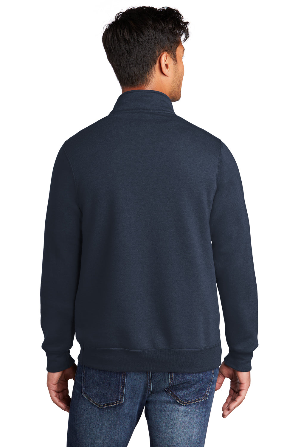 Port & Company PC78Q Mens Core Fleece 1/4 Zip Sweatshirt Navy Blue Model Back