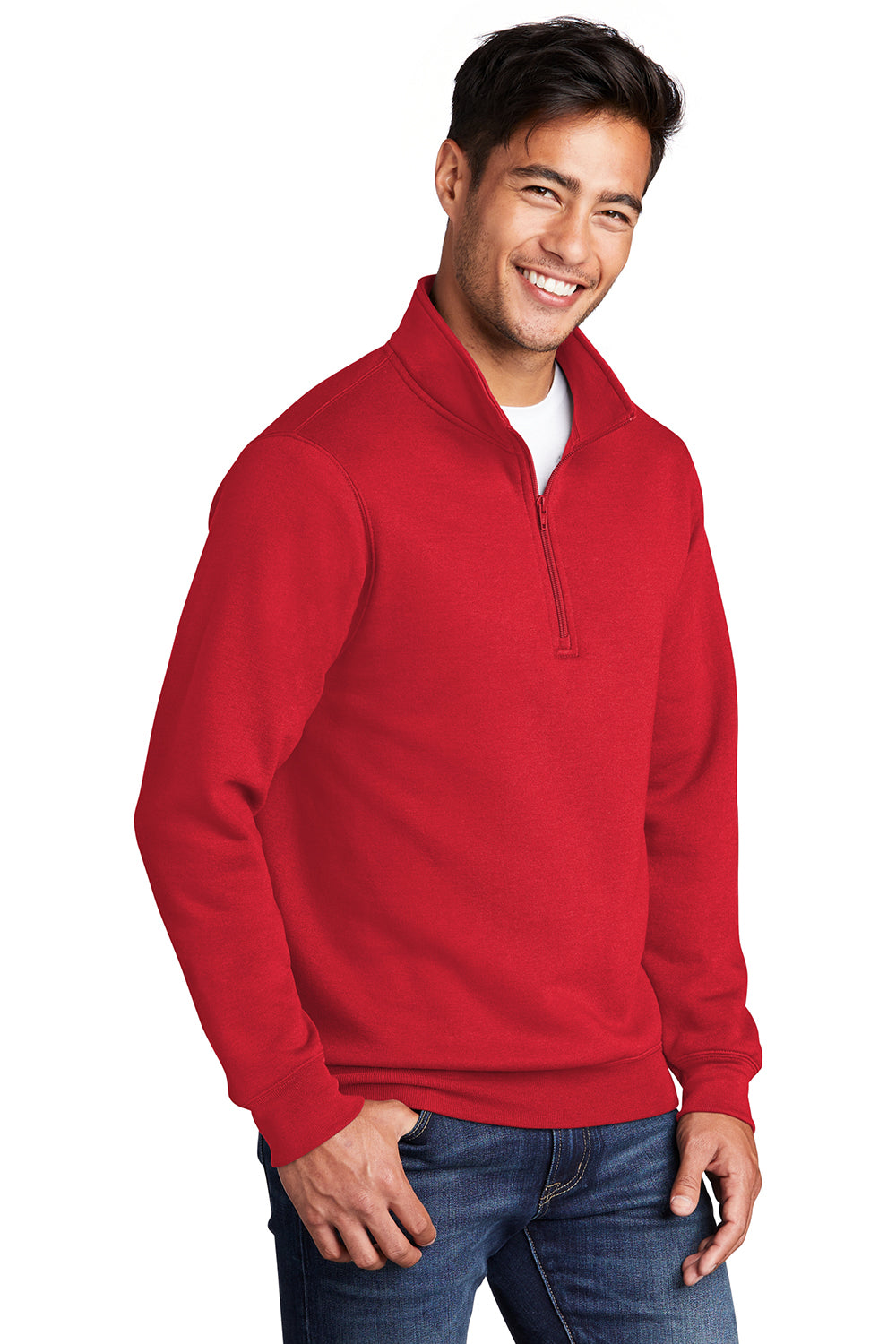 Port & Company PC78Q Mens Core Fleece 1/4 Zip Sweatshirt Red Model 3q