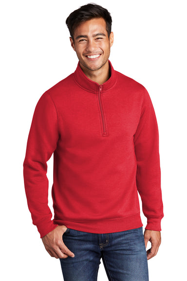 Port & Company PC78Q Mens Core Fleece 1/4 Zip Sweatshirt Red Model Front