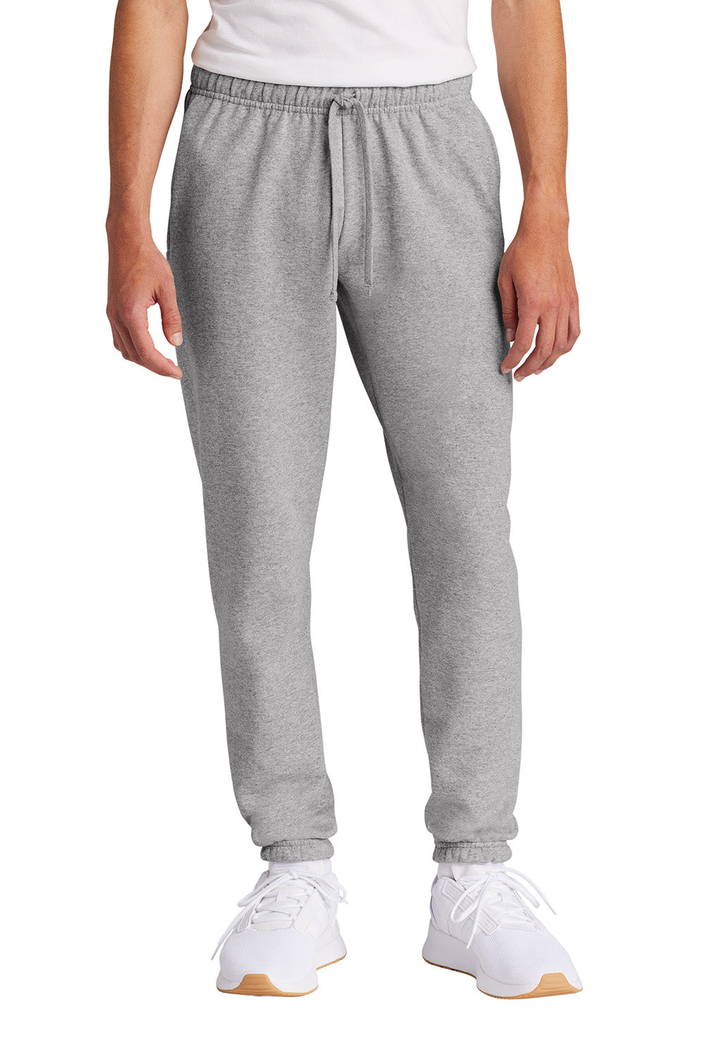 Port & Company PC78SP Mens Core Fleece Sweatpants w/ Pockets Heather Grey Model Front