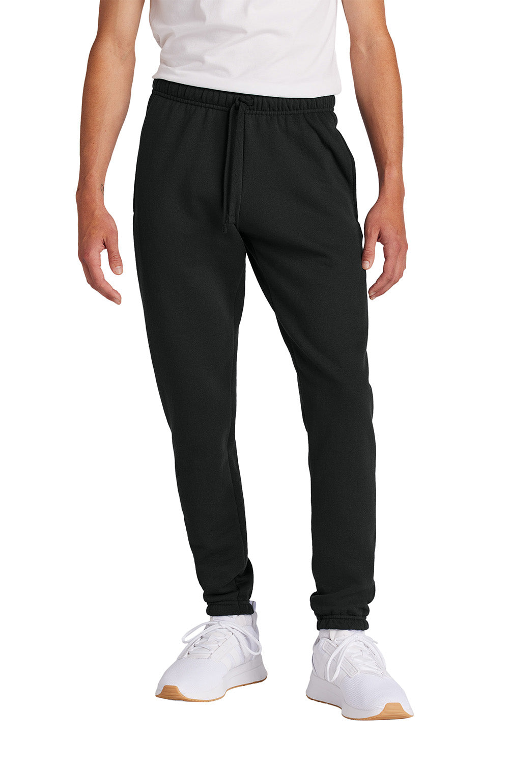 Port & Company PC78SP Mens Core Fleece Sweatpants w/ Pockets Jet Black Model Front