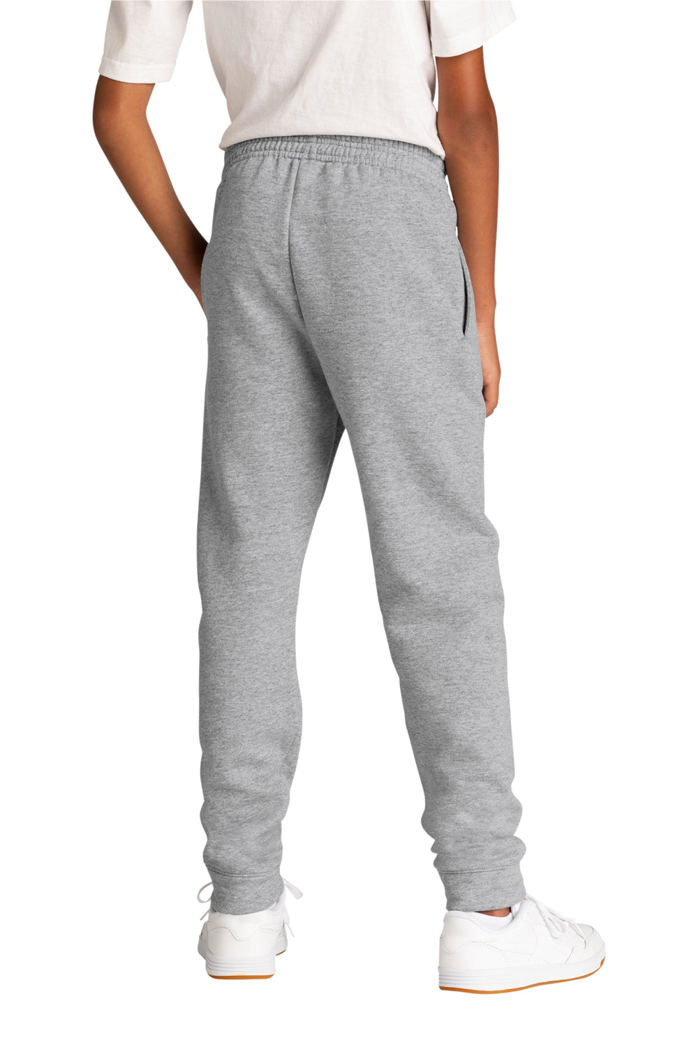 Port & Company PC78YJ Youth Core Fleece Jogger Sweatpants w/ Pockets Heather Grey Model Back