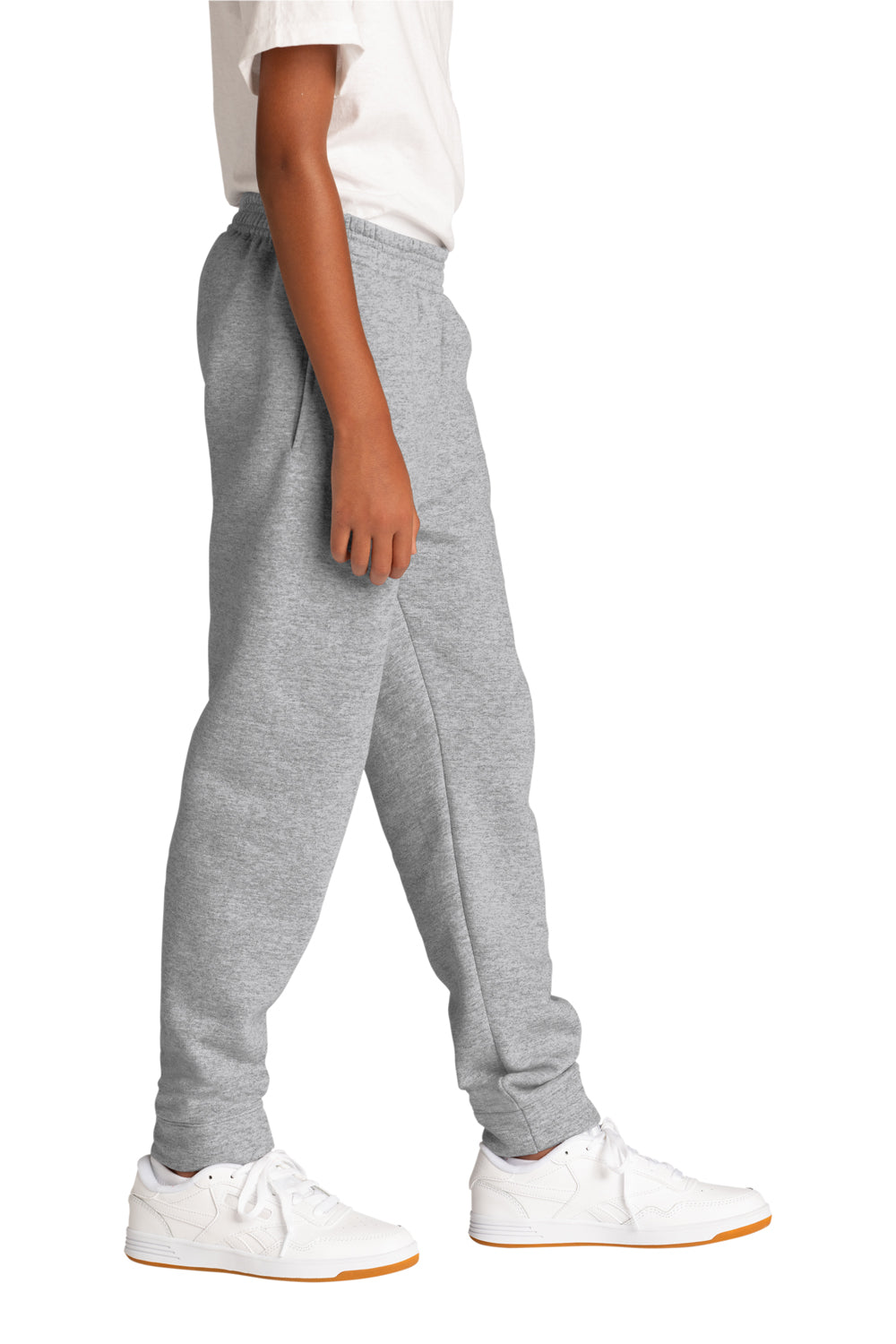 Port & Company PC78YJ Youth Core Fleece Jogger Sweatpants w/ Pockets Heather Grey Model Side