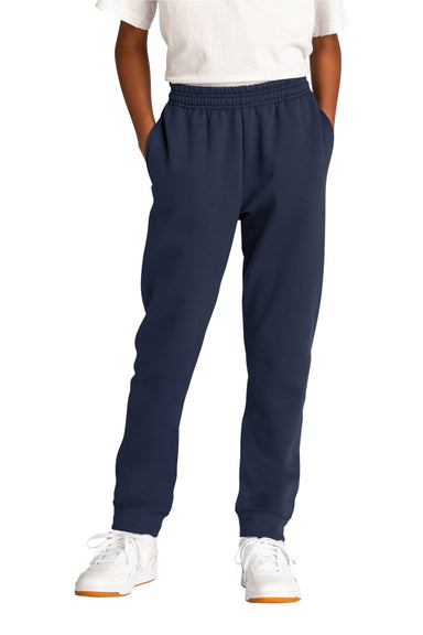 Port & Company PC78YJ Youth Core Fleece Jogger Sweatpants w/ Pockets Navy Blue Model Front