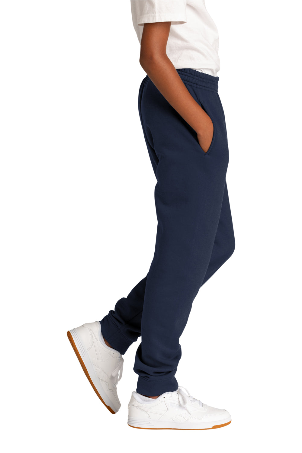 Port & Company PC78YJ Youth Core Fleece Jogger Sweatpants w/ Pockets Navy Blue Model Side