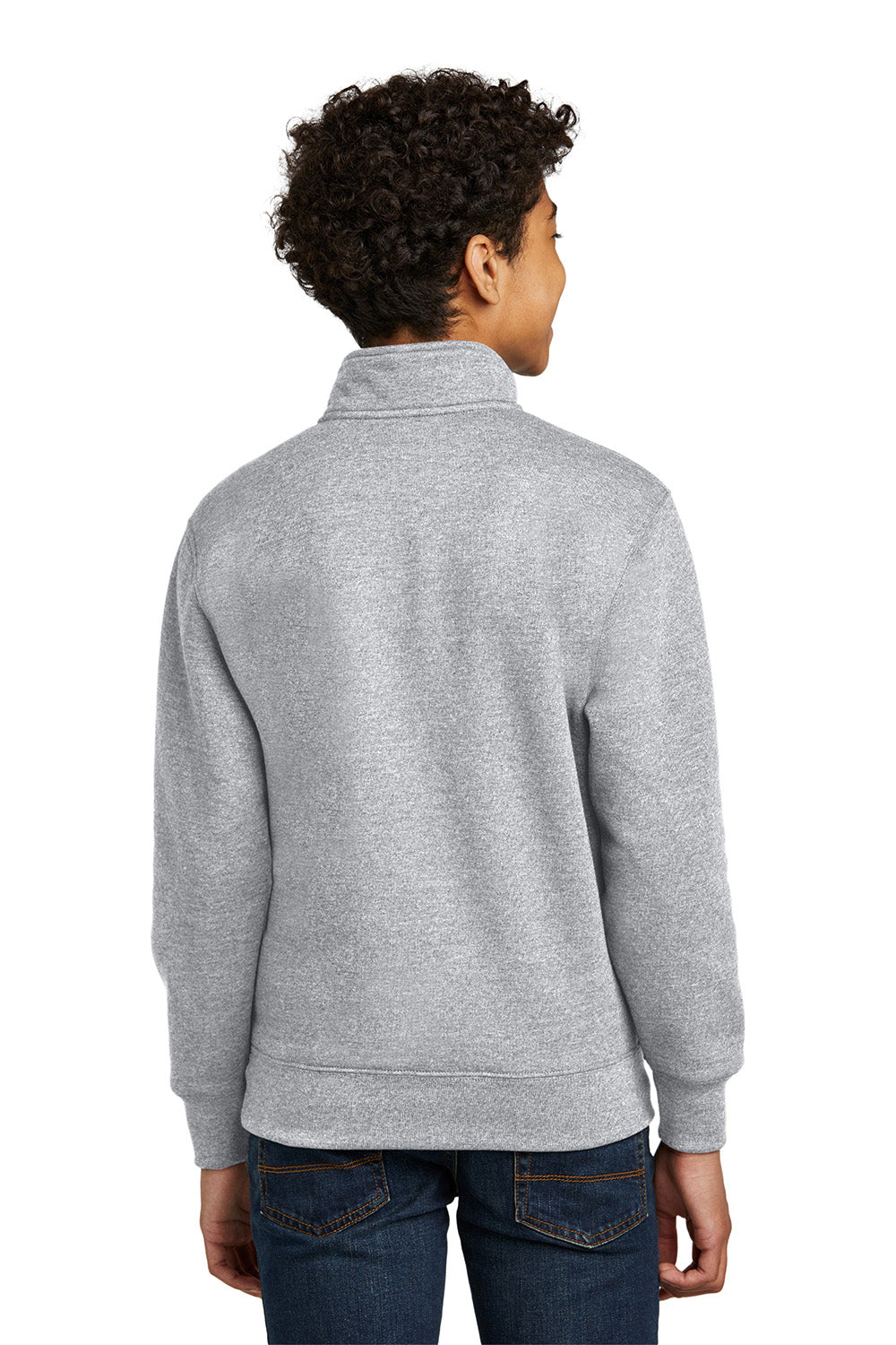 Port & Company PC78YQ Youth Core Fleece 1/4 Zip Sweatshirt Heather Grey Model Back