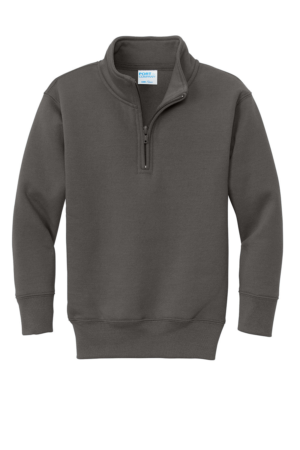 Port & Company PC78YQ Youth Core Fleece 1/4 Zip Sweatshirt Charcoal Grey Flat Front