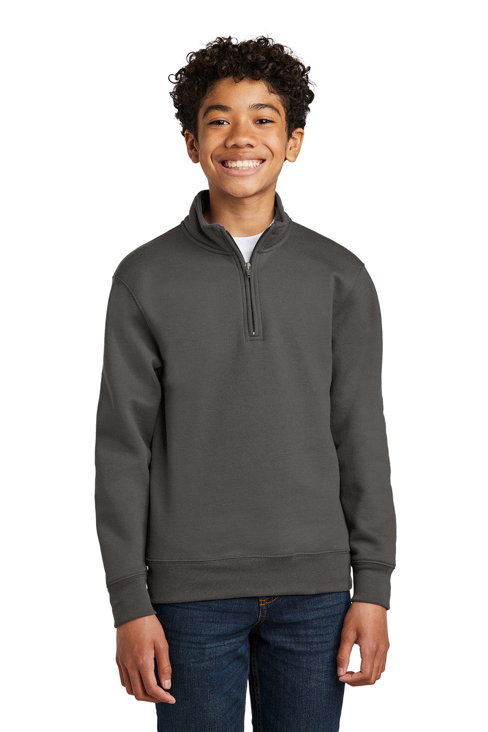 Port & Company PC78YQ Youth Core Fleece 1/4 Zip Sweatshirt Charcoal Grey Model Front