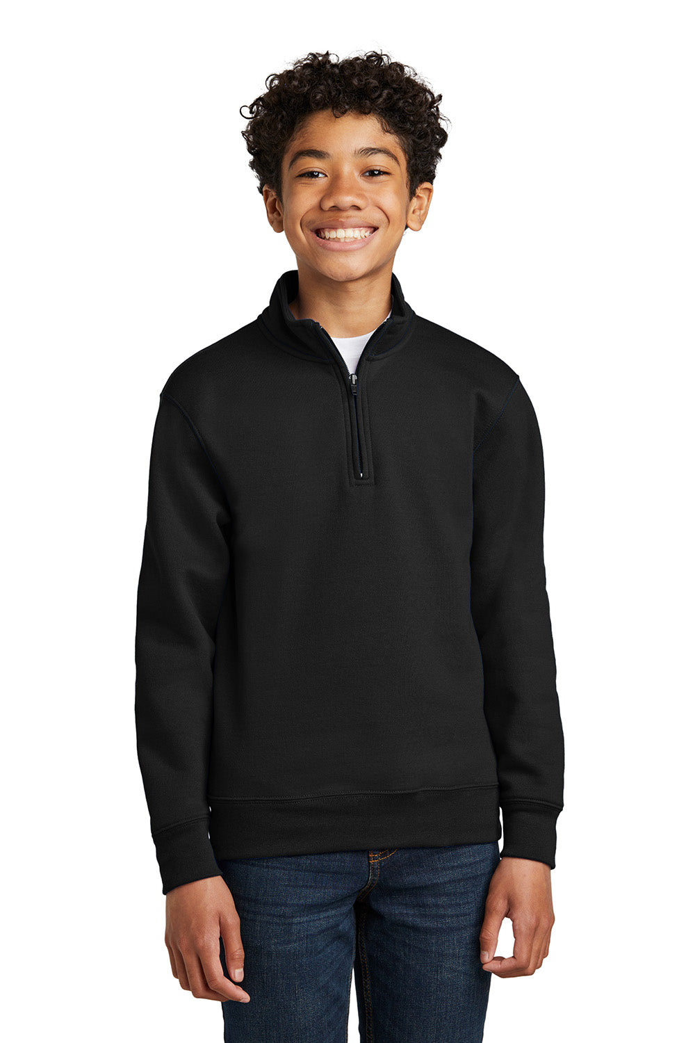 Port & Company PC78YQ Youth Core Fleece 1/4 Zip Sweatshirt Jet Black Model Front