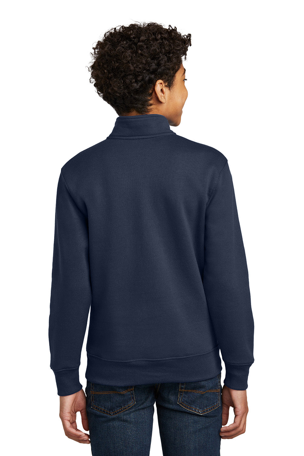 Port & Company PC78YQ Youth Core Fleece 1/4 Zip Sweatshirt Navy Blue Model Back